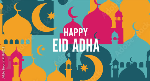 Bright modern Happy Eid Adha illustration isolated white background

