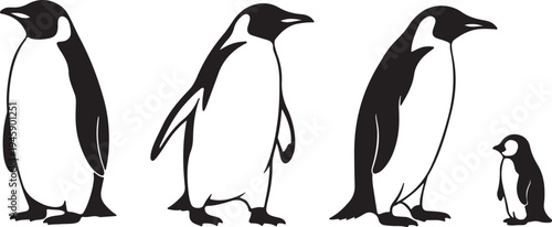 Penguin Silhouette Vector Set - Emperor Penguin and Chick Icon Collection
