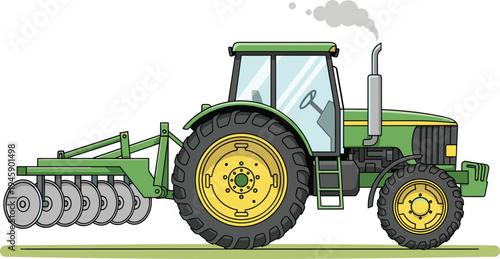 Agricultural tractor with plow farming machine agriculture equipment flat vector illustration isolated on white background