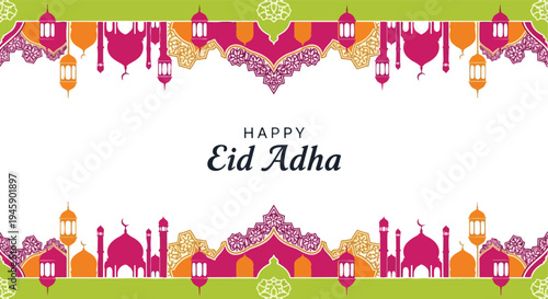 Colorful geometric Eid Adha background isolated white background

