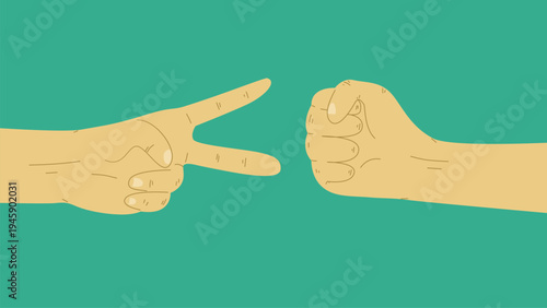 Two Hands Playing Rock Paper Scissors Game Hand Drawn Illustration - Scissors vs Rock