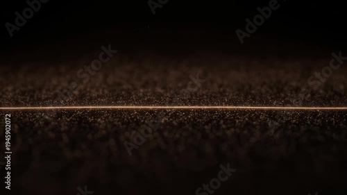 Abstract background with golden particles and light streak moving slowly in darkness, motion footage