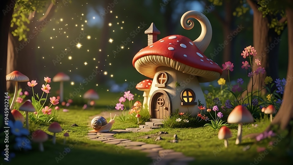 Fototapeta premium Charming mushroom house in an enchanting forest