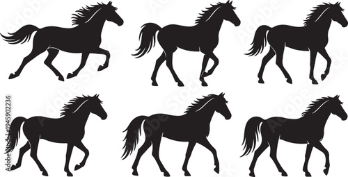 Horse Silhouette Vector Set - Galloping and Standing Stallion Icon Collection