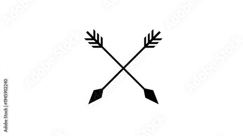 Two crossed arrows with fletching and points on a white background in simple graphics