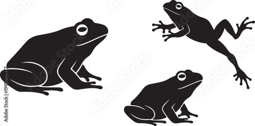 Frog Silhouette Vector Set - Jumping and Sitting Amphibian Icon Collection
