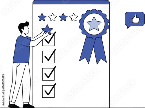 Man reviewing content and receiving top quality award