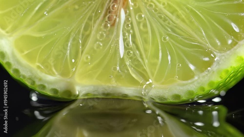 Close up of freshly cut lime with juice dripping detail