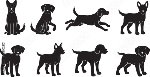 Dog Silhouette Vector Set - Diverse Canine Breed Icon Collection
