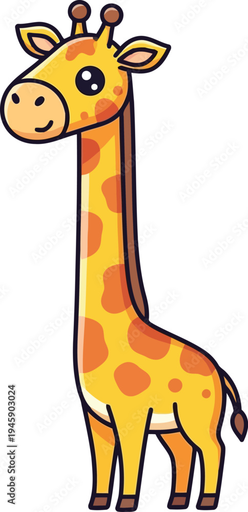 Obraz premium Cute cartoon giraffe with orange spots and big eyes Black outline coloring book