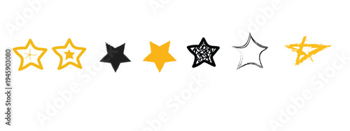 Set of stars yellow and black hand-drawn in cartoon style vector illustration