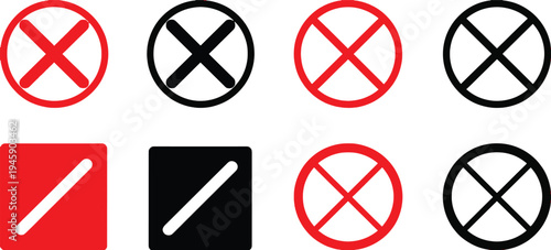 Set of red and black forbidden symbols and signs