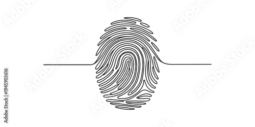 Continuous single line drawing of a human fingerprint, symbolizing unique personal identity and security Vector, illustration