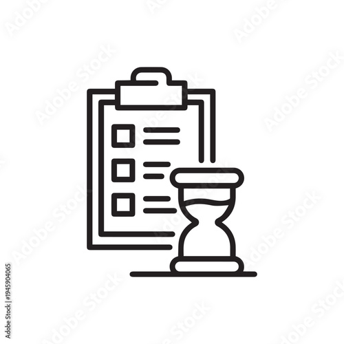 Hourglass and list icon. Outline hourglass and list vector icon for web design isolated on white background
