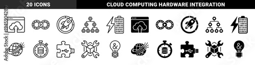 Hybrid digital infrastructure and data management icons featuring cloud browser integration database performance tracking and global connectivity symbols