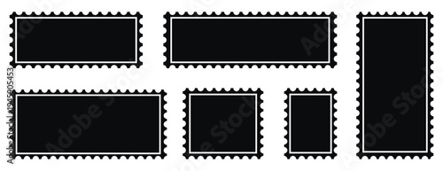 Set of Postage stamp borders set vector. Wavy edge frame or shape. Set of frames in shape of squares and rectangles of various sizes with zigzag edge. vector illustration