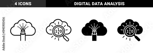 Cloud computing hybrid icons merging digital storage with fiber optic cables data binary analytics and interface toggle switches for network management