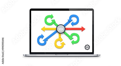 Laptop with colorful arrows on screen.