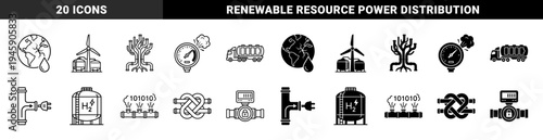 Hybrid industrial energy infrastructure icons featuring hydrogen storage tanks wind turbines pressure gauges and binary data pipeline integration