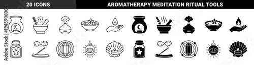 Holistic Wellness and Spiritual Healing Hybrid Symbols Featuring Zen Lotus Lanterns Crystal Grids Herbal Mortar and Aromatherapy Diffusers in Dual Style