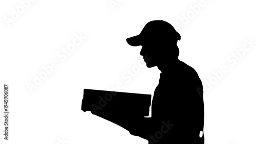 silhueta de entregador de pizza isolado sobre fundo branco conceito de delivery e servico de entrega