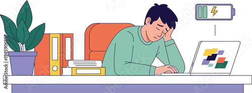 Exhausted office worker with low energy concept