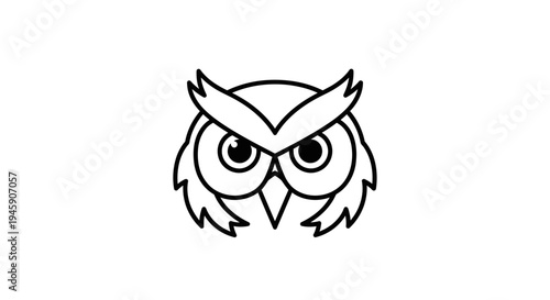 Owl Face Closeup Line Drawing Portrait.