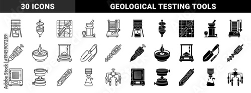 Professional soil analysis and geological testing equipment icons featuring hybrid laboratory tools for agronomists and earth science researchers