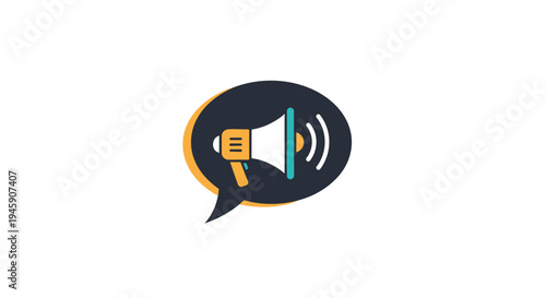 Megaphone in a speech bubble icon.