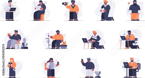 Diverse individuals engaged in various activities with modern technology