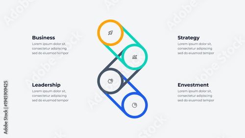 Konstfotografi 4 step diagonal connected circles infographic forming vertical workflow chain wi