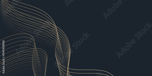 Abstract geometric vector curve lines shape in premium gold color isolated on transtransparent background. Dinamic flowing gold gradient