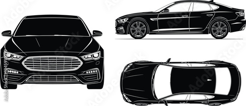 Car silhouette collection, sedan outline design, automotive figure icon, vehicle posture illustration, technical motif art, transportation profile graphic