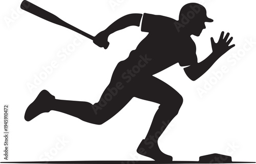 Baseball Player Running With Bat Silhouette