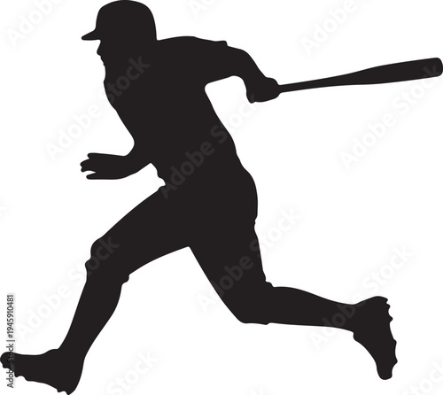 Baseball player running with bat vector silhouette