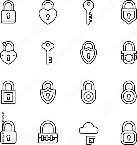 Set of Twenty Building Line Icons Featuring Skyscrapers Houses Schools and Office Blocks for Real Estate Architecture and Urban Development.