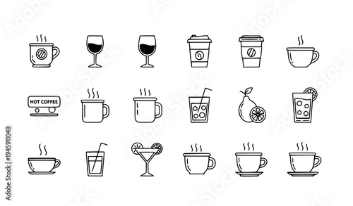 Linear Drink Icons Thin Line Beverage UI Vector Set For Apps And Websites