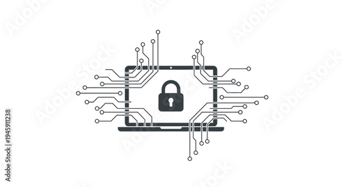 Padlock on laptop screen with circuits.