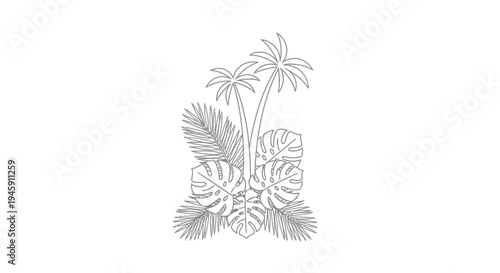 Palm trees and tropical leaves illustration.