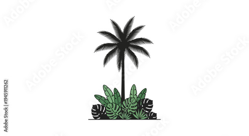 Palm tree with green leaves illustration.