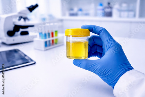 a man holds a urine sample