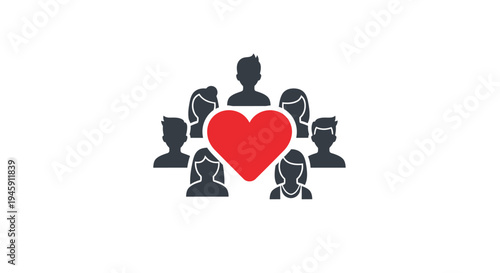 People Silhouettes Around Red Heart.