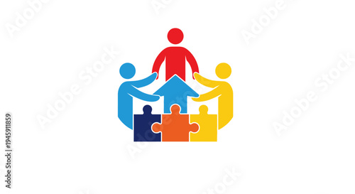 People teamwork puzzle pieces together.