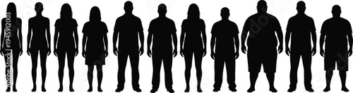 Human body silhouette collection, diverse figure outline, anatomy posture design, fitness icon illustration, body diversity motif, health concept art