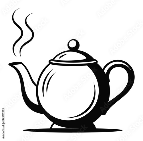 Black and White of a Steaming Teapot