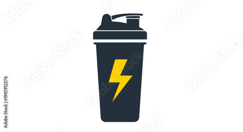 Protein Shaker Bottle with Lightning Bolt Logo.