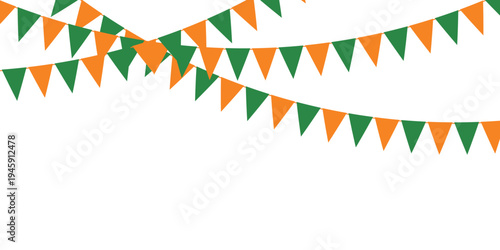 Festive Garlands with Irish triangular flags. Copy space. Best for St. Patrick's Day celebrations, festive events, or promotional designs. Vector