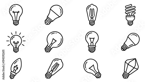 Light Bulb Vector Icons Creative and Innovation Icons Isolated on PNG Background, light bulb, light bulb icon, idea icon, innovation icon, creativity icon, glowing bulb, filament bulb, LED bulb, 