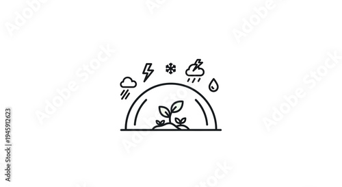 Plant Growing Under Semitransparent Dome.