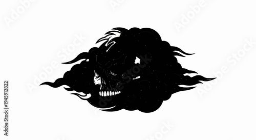 Eerie skull emerging from swirling black smoke